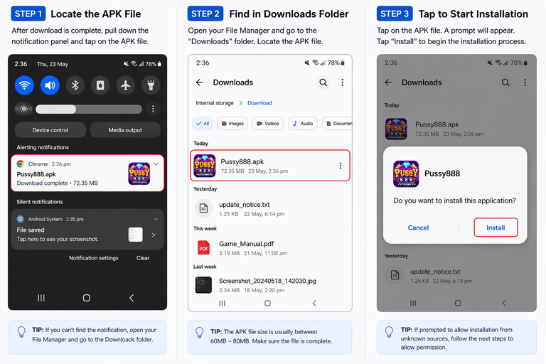 Pussy888 Android APK Installation Steps